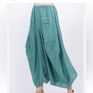 Relaxed Asymmetrical Teal Maxi Skirt with Utility Pockets